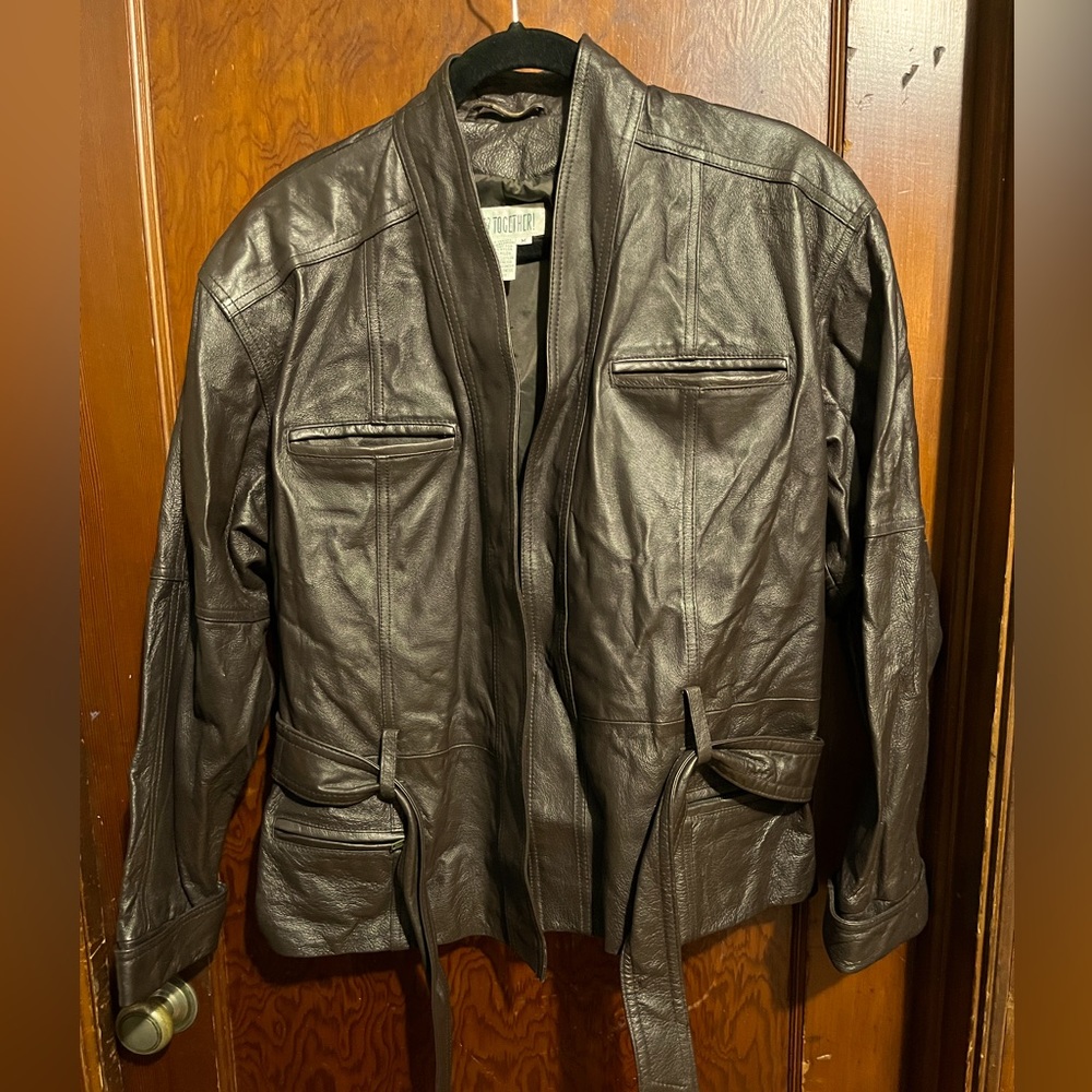 Brown Leather Jacket with Belt